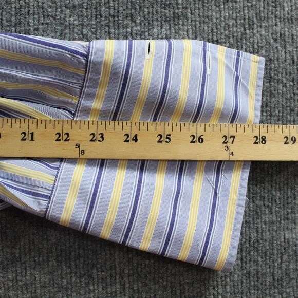 Turnbull Asser Shirt Men 17 43 Stripe French Cuff Button Up Blue Yellow Business - Picture 7 of 7